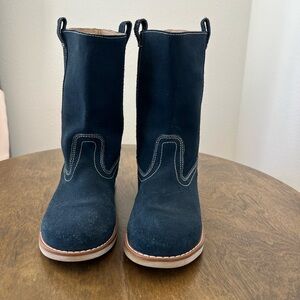 Elephantito Girls Navy Blue Suede Western Cowboy Cowgirl Stitched Boots Sz. 2